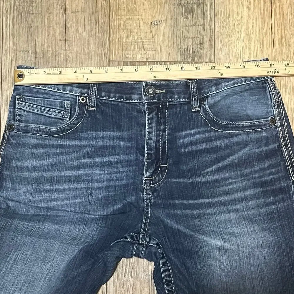 BKE Tyler Straight Leg Jeans 34x30 Y2K Performance Stretch Whisker Thick Stitch